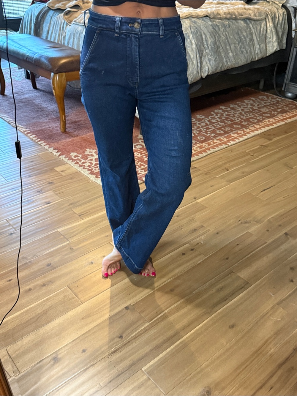 Women's High-Rise Straight Leg Trouser Jeans - Dark Blue